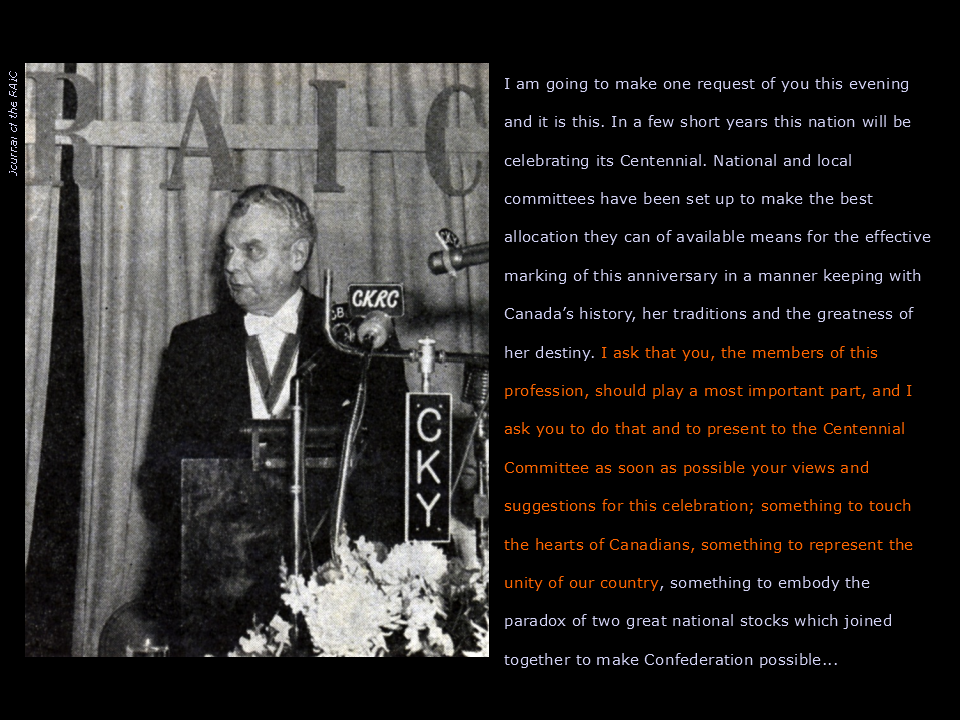 Prime Minister John Diefenbaker addresses the Royal Architecture Institute of Canada (RAIC)